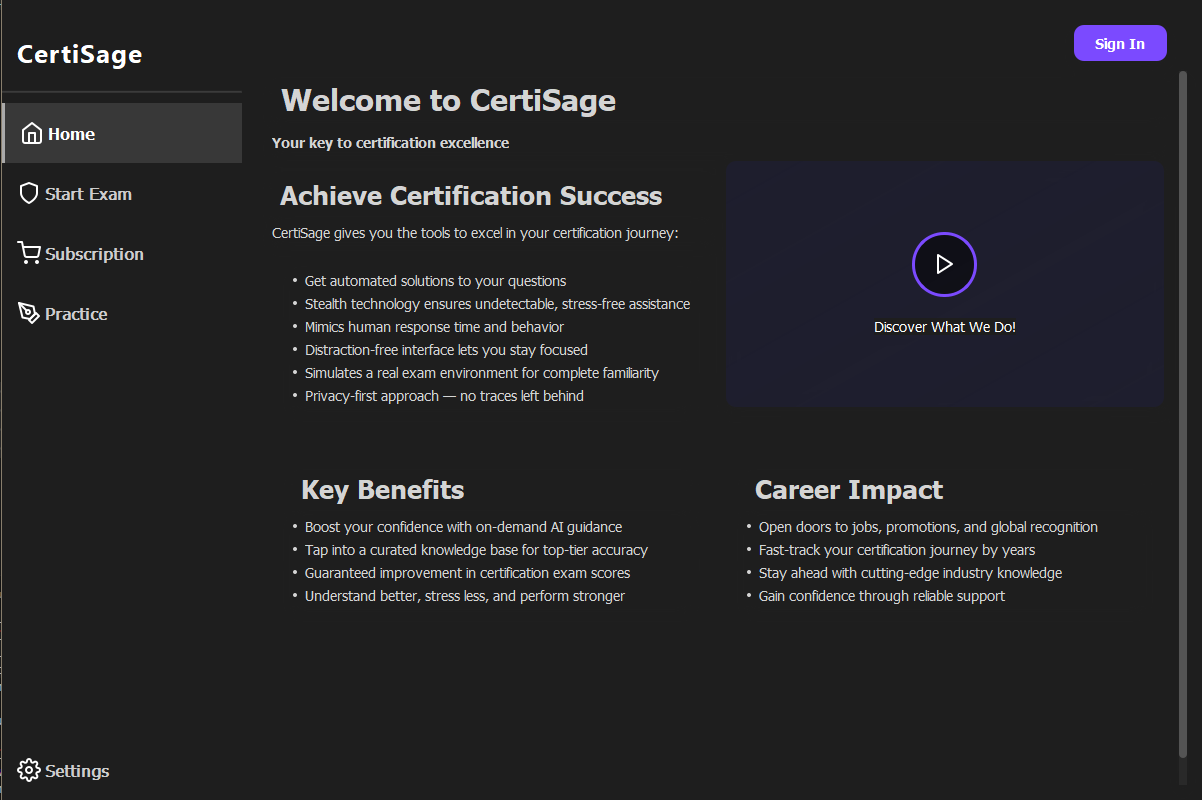 CertiSage Application Interface - Tutorial walkthrough screenshot